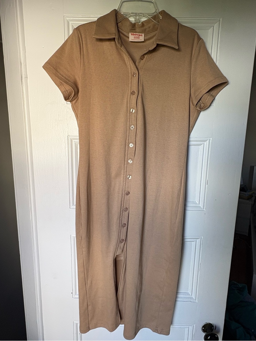 Showpo front button dress in Tan